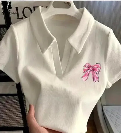 Stylish Half Sleeves Sticker Printed Collar Top And Tunics