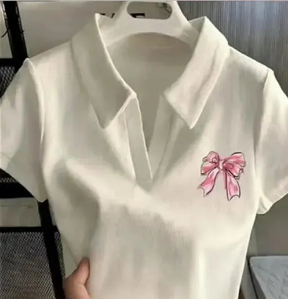 Stylish Half Sleeves Sticker Printed Collar Top And Tunics