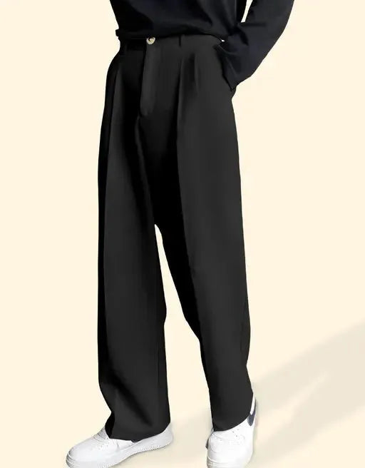 FTX Men Relaxed fit Lycra blend Black Korean Trouser