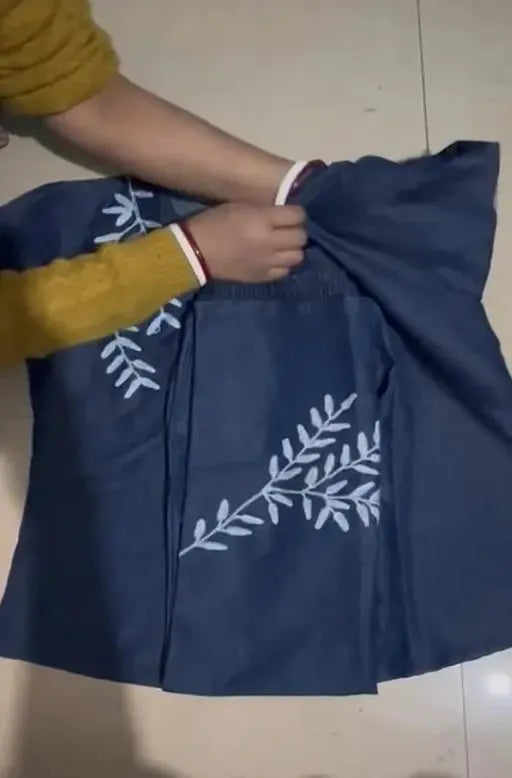 Trendy Women's Denim Co-ord Set with Puff Sleeves & Embroidered Wide-Leg Pants – Casual Two-Piece Outfit