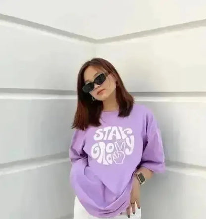 Oversized tshirt fashion Lavender colour Fabric-cotton sinker biowash