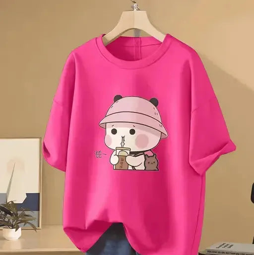 trendy pink girls and women  oversize T shirt / loose fit