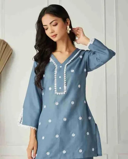 Premium Cotton Slub Coord Set for Summer, Embroidered Top and Palazzo To wear in daily wear | office wear | picnic wear