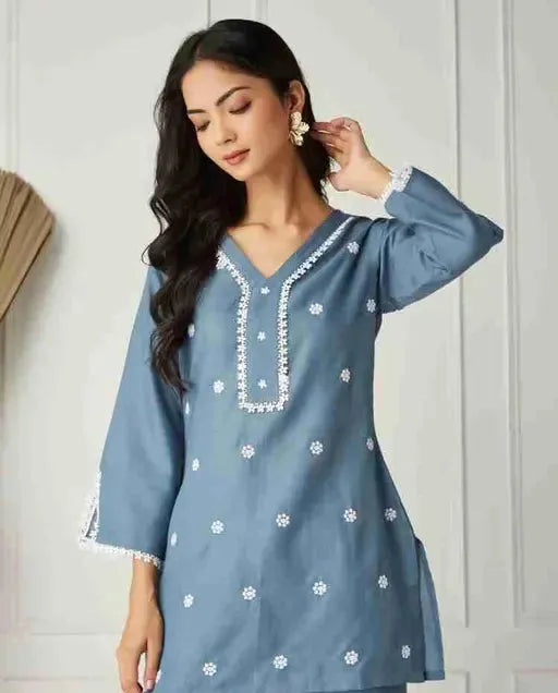 Premium Cotton Slub Coord Set for Summer, Embroidered Top and Palazzo To wear in daily wear | office wear | picnic wear